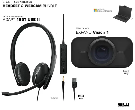 Epos Adapt 165T II USB &  Expand Vision 1 - PC Teams Møte 1000906 1000902 EXP-V1[