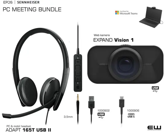 Epos Adapt 165T II USB &  Expand Vision 1 - PC Teams Møte 1000906 1000902 EXP-V1[