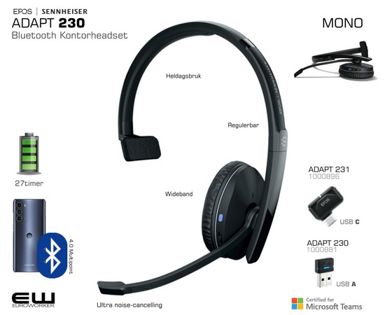 Epos Sennheiser ADAPT 230 (Mono) Bluetooth Headset