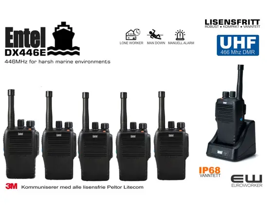 Entel DX446E Rugged Lisensfri Marine Radio 6-Pack (446MHz, IP68)