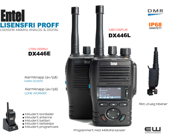 Entel DX446E Proff Lisensfri Yrkesradio (IP68, 446MHz, 32 kanaler)