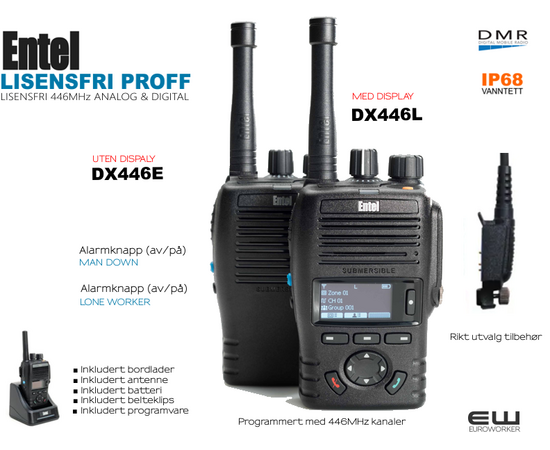 Entel DX446E Rugged Lisensfri Marine Radio 6-Pack (446MHz, IP68)