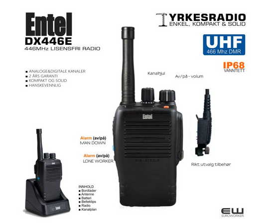 Entel DX446E Proff Lisensfri Yrkesradio (IP68, 446MHz, 32 kanaler)
