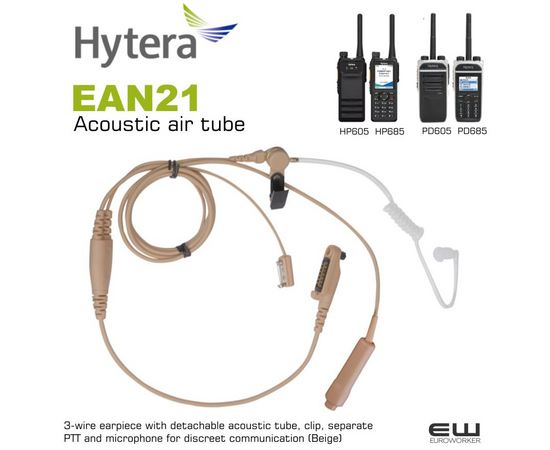 Hytera EAN21 3-Wire Acoustic tube PTT Headset (Beige, PD6. HP6)