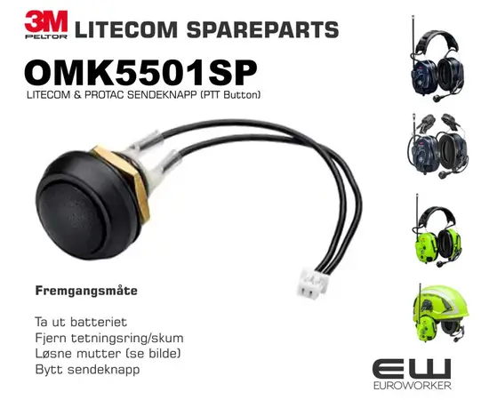 3M Peltor_ LITECOM OMK55-01 SP ptt knapp - 7100222364_euroworker_litecom ptt button - nøkle - reservedeler litecom