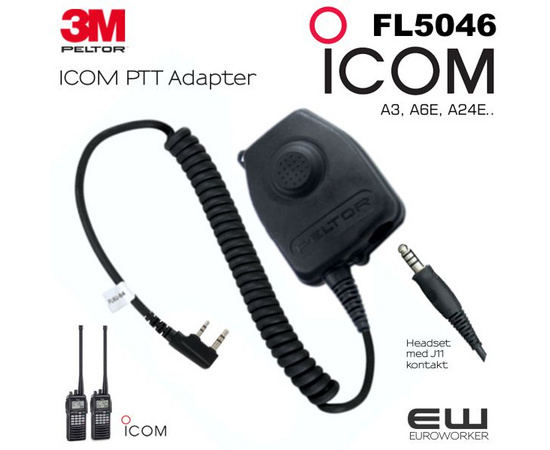 3M Peltor FL5046 PTT Adapter for Icom Airband A6E (Icom 2 pins)