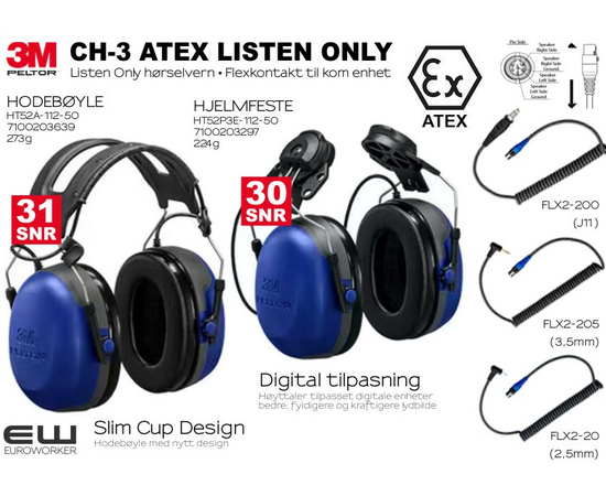 3M Peltor CH-3 FLX2 - Atex Listen only Hearing Protector (SNR30)