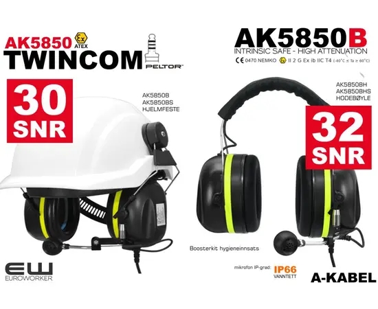 A-Kabel AK5850B Twincom (J11, Atex, SNR30) - akabel - a-KABEL_HJELMFESTE - AK5850B
HJELMFESTE + 3,5mm AUX - AK5850BS

HODEBØYLE - AK5850BH
HODEBØYLE + 3,5mm AUX - AK5850BHS_euroworker