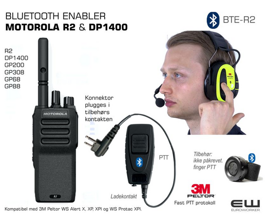 Bluetooth Adapter for Motorola DP1400 og R2 (Peltor BT protokoll)