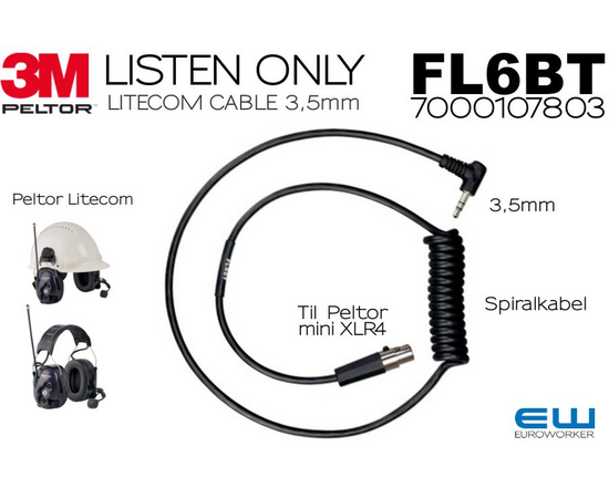 3M Peltor FL6BT Litecom kabel Listen Only - 3,5mm mobil (mono)