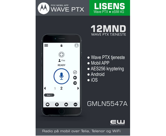Lisens Mobil App (12mnd, Android/iOS, Motorola Wave PTX) - GMLN5547A - 12mnd