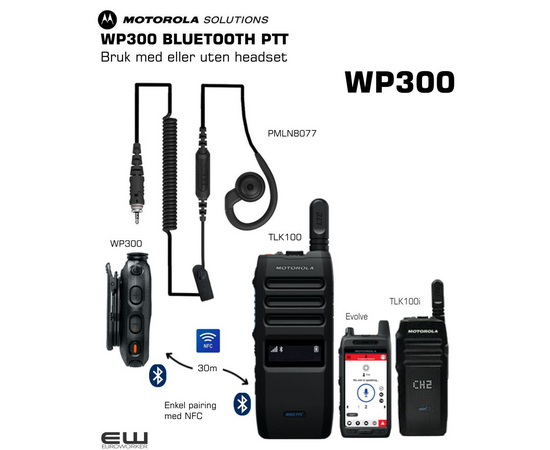 Motorola PMLN8077  (950mm) og PMLN8125 (350mm) - Inline Swivel PTT headset  (WP300, CLPe)