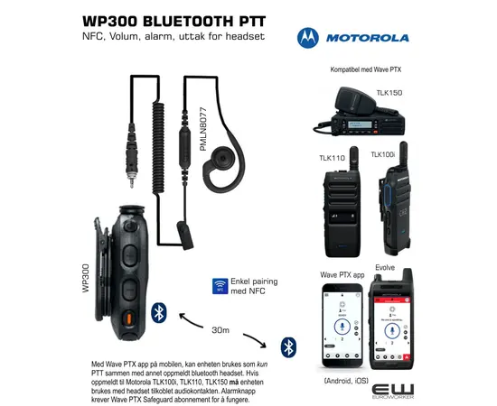 Motorola PMLN8298A WP300 Wireless Bluetooth Control Pod (TLK100, Wave PTX)