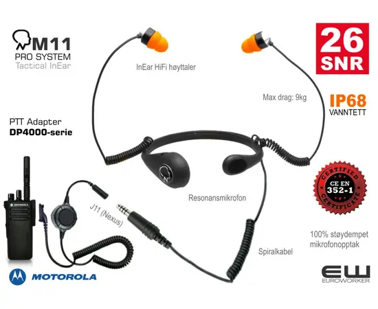 M114400 - M11 Pro System Inear Tactical Headset med PTT adapt