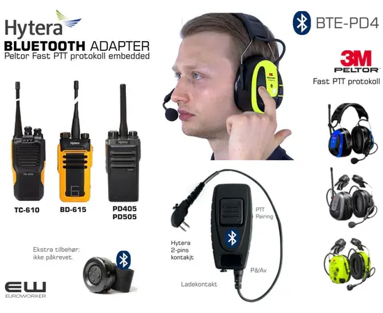 Bluetooth Adapter for Hytera 2-pins (Peltor PTT, TC-610, BD-615, PD405)