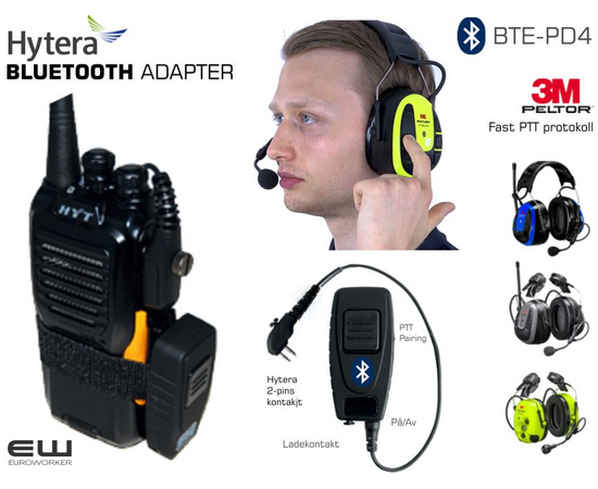 Bluetooth Adapter for Hytera 2-pins (Peltor PTT, TC-610, BD-615, PD405)