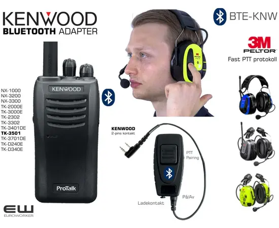 BTE-PKT Bluetooth Headset Adapter for Kenwood 2-pin (3M Peltor protokoll)