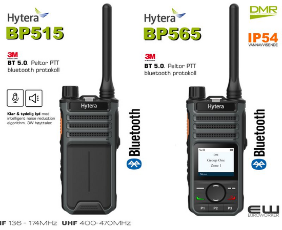 Hytera BD565 og BP515 (IP54, Bluetooth PTT, DMR, VHF/UHF)