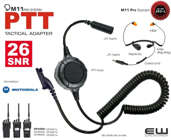 M114400 - M11 Pro System Inear Tactical Headset med PTT adapt