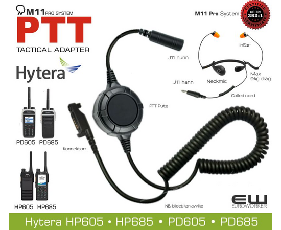 M11 Pro System Inear Neckmic PTT Headset for Hytera HP605 HP685 (SNR26, IP68)