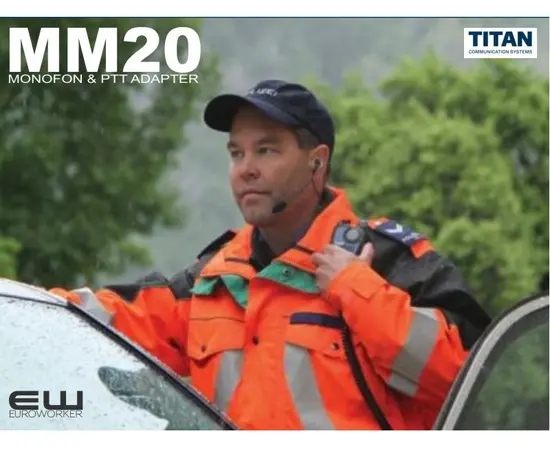 Titan MM20 Remote Speaker Microphone

The Titan Remote Speaker Microphone MM20 is a versatile accessory product with front and side PTT. The Nexus connector and 3.5mm jack socket enable users to combine the MM20 with a multitude of audio accessories, making it ideal for users needing to connect helmet audio systems.

The MM20 offers an optional volume control +/- and  programmable button. Depending on the chosen radio, the MM20 also comes with an optional emergency button. The MM20 comes in a variety of colour options.

Alternatives and part number:

    Nexus configured for Titan/Savox Headsets               MM20-01
    Nexus configured for Peltor Headsets                           MM20-02
    Nexus configured for NATO/David Clark Headsets  MM20-03