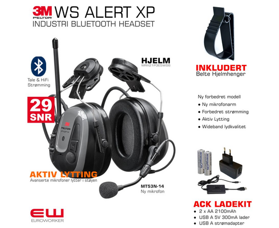 euroworker - peltor MRX21AWS6 - peltor ws alert xp - euroworker - industri bluetooth headset