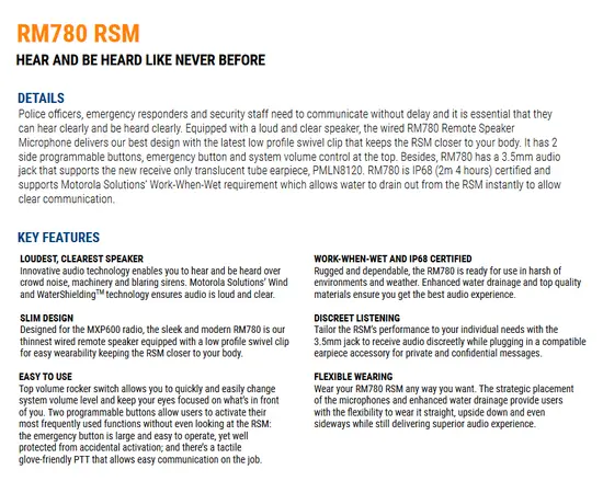 Motorola PMMN4128A RM780 (3,5mm IP68, R7, ION..)