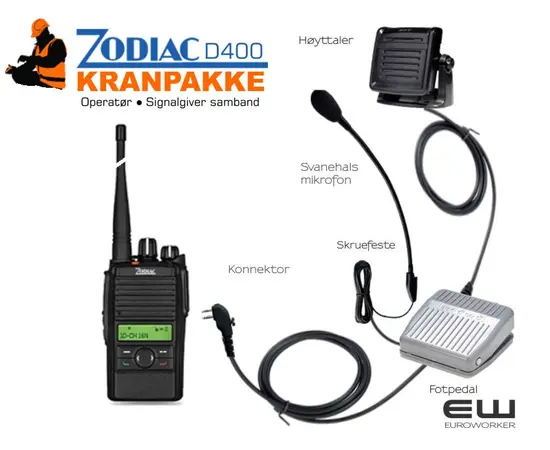 Zodiac D400 Handsfree PTT Kit for Kranførere (D400, D80)