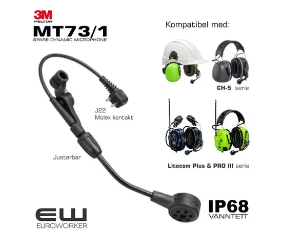 3M Peltor MT73/1 - Dynamisk Mikrofon (IP68) 7100112094