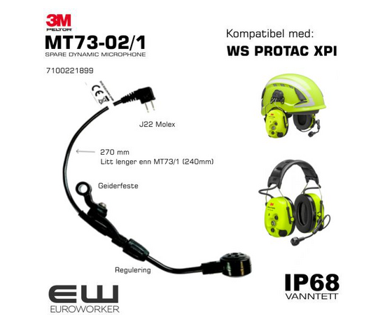 3M Peltor MT73-02/1 - Vanntett Dynamisk Mikrofon til Protac (IP68)