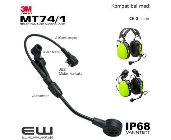 3M Peltor MT74/1 - Dynamisk Mikrofon (IP68)