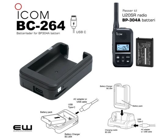 Icom BC-264 Battery Charger for BP-304A (U20SR, USB-C)