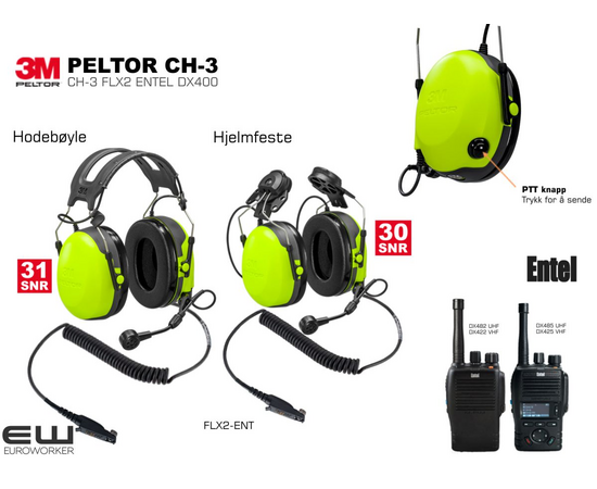 3M Peltor CH-3 med PTT for Entel DX485, DX482 (DX400, PTT)