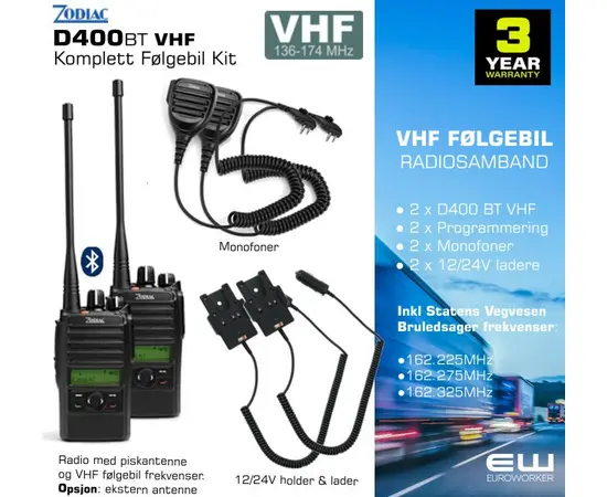 Komplett Følgebil Kit - Zodiac D400BT VHF Bluetooth