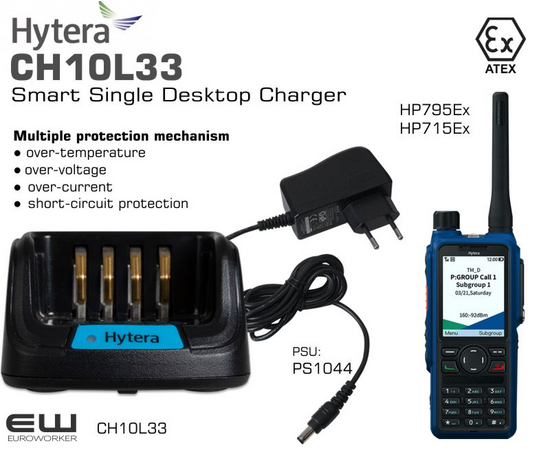 Hytera CH10L33 Smart Single Desktop Charger (HP795Ex)
Multiple protection mechanism
● over-temperature
● over-voltage
●  over-current
●  short-circuit protection