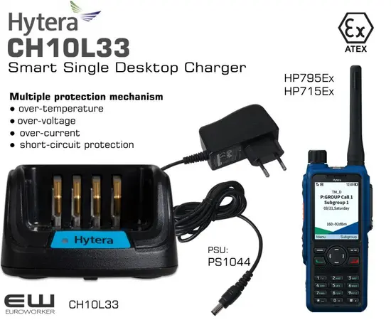 Hytera CH10L33 Smart Single Desktop Charger (HP795Ex)
Multiple protection mechanism
● over-temperature
● over-voltage
●  over-current
●  short-circuit protection