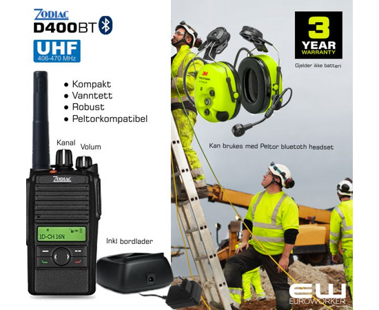 Zodiac D400BT Industrisamband med blåtann  (UHF, VHF, IP67)