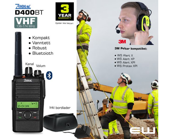 Zodiac D400BT VHF Yrkesradio med Bluetooth (VHF, IP67, BT)