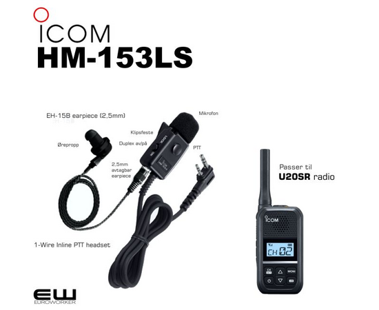 Icom HM-153LS Inline PTT headset