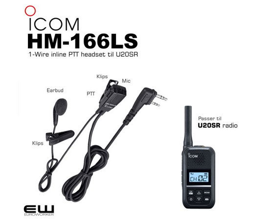 Icom HM-166LS Earbud 1-wire headset til U20SR