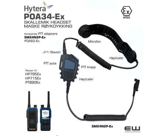Hytera SM24N2P-Ex Atex MONOFON & PTT ADAPTER