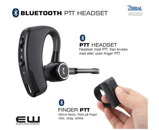 Zodiac Bluetooth PTT Headset inkl Finger PTT (HP6. HP7, D400)