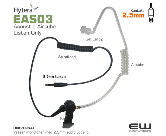 Hytera EAS03 Universal Acoustic Tube (2,5mm, Listen Only)