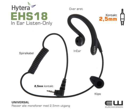 Hytera EHS18 - Universal 2,5 mm Listen Only InEar