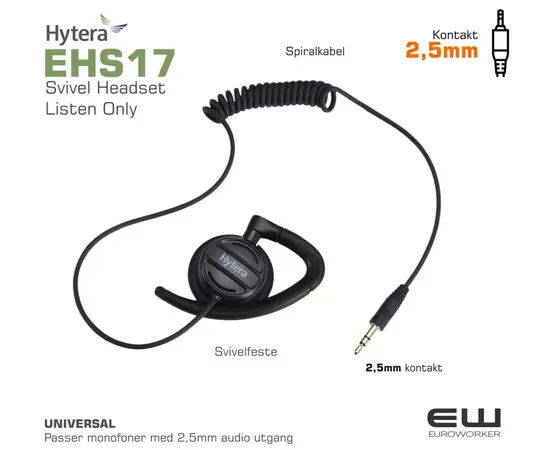 Hytera EHS17 - Universal 2,5 mm Listen Only Svivel Headset