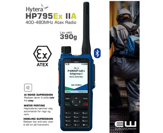 Hytera HP795EX IIC og IIA Atex Terminal (UHF, Bt, IP68, GPS, AI) - Røykdykking SOLAS