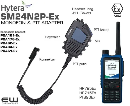 Hytera SM24N2P-Ex Atex MONOFON & PTT ADAPTER