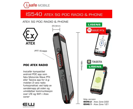 i.safe IS540 Atex 5G POC Radio & Smartphone (Android 12)