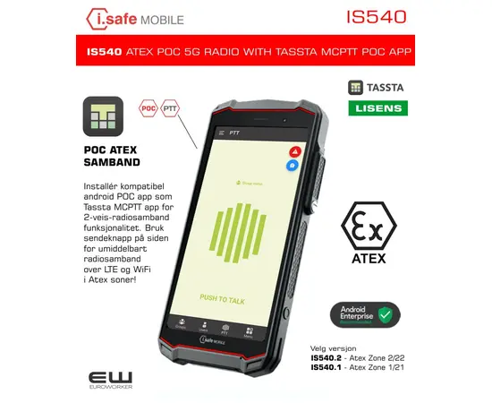 i.safe IS540 Atex 5G POC Radio & Smartphone (Android 12)