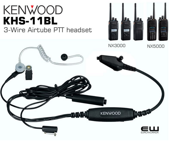 Kenwood KHS-12BL 3-Wire AIrtube PTT headset (NX3000, NX5000)